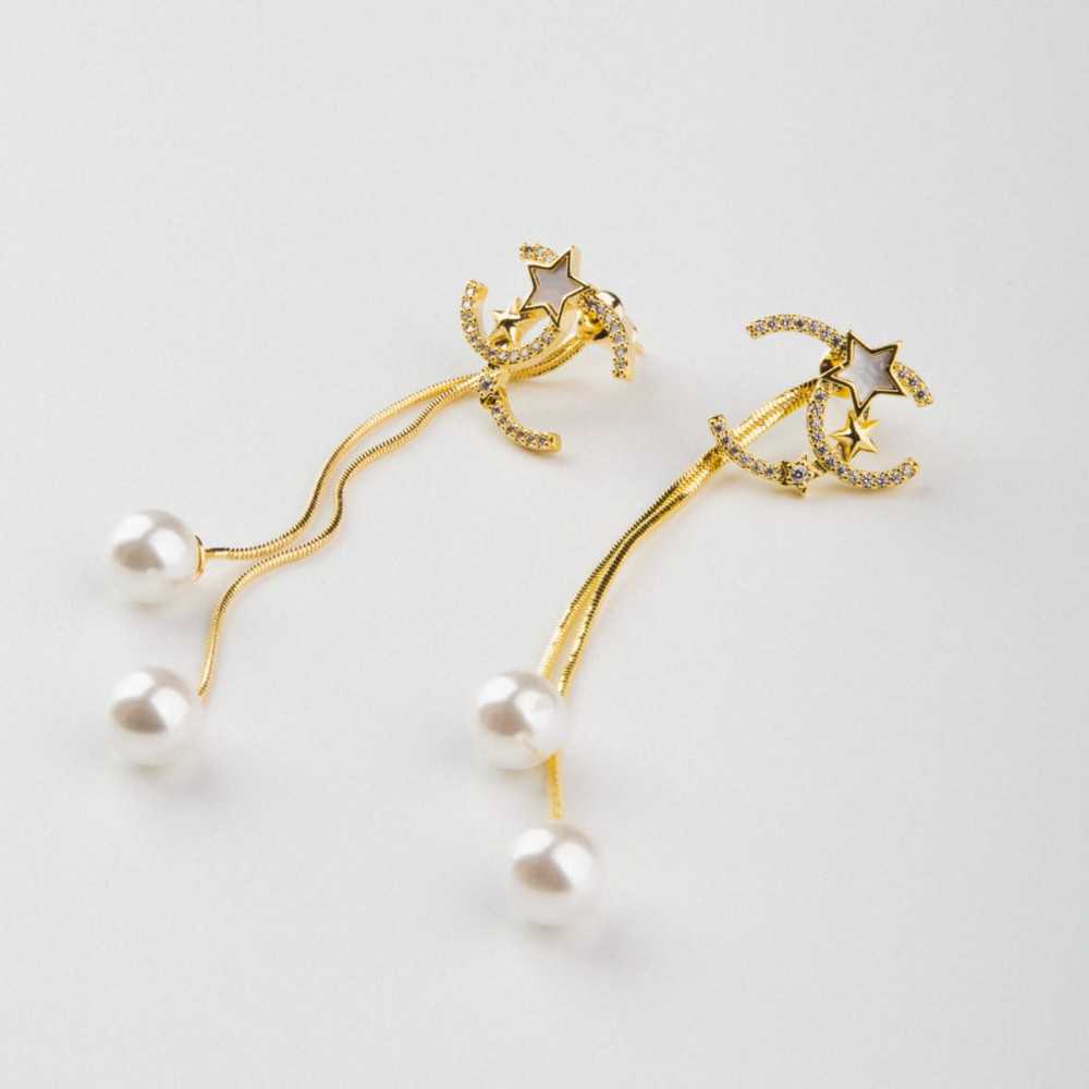 Zircon Star C Shape Pearl Stud Earrings